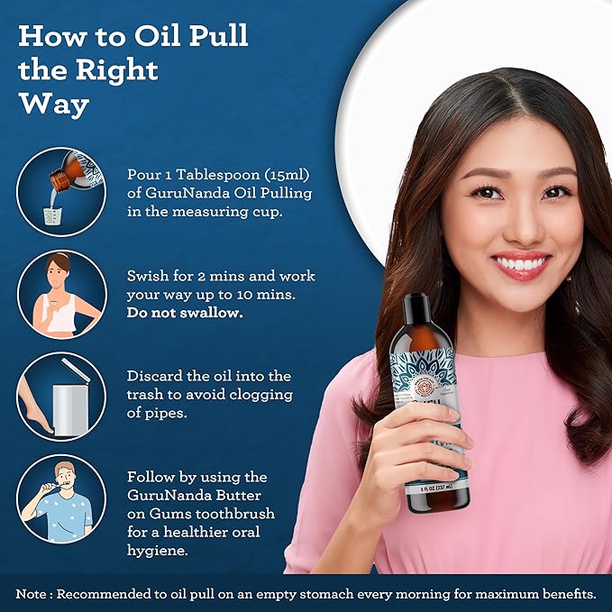 GuruNanda Advanced Oil Pulling Mouthwash for Enhanced Oral Care with Sesame & Oregano Oil, Promotes Deep Cleaning for Healthy Teeth & Gums, with Toothbrushes & Tongue Scrapers, Alcohol-Free, 3X8 Oz