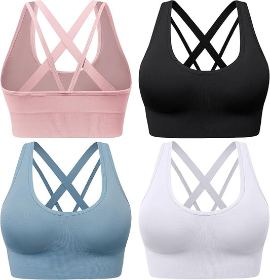 Evercute Sports Bra for Women Padded Medium Support Criss Cross Strappy Bras Seamless High Impact Yoga Exercise Athletic Bras