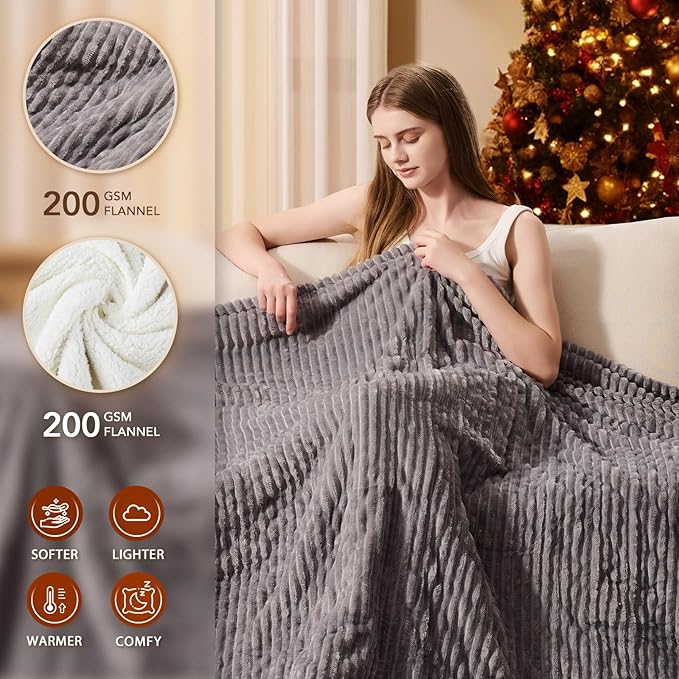 Homemate Heated Blanket Electric Throw - 50"x60" Heating Blanket Throw 1/2/4/6/8 Hours Auto-Off 10 Heat Levels Over-Heat Protection Soft Flannel Sherpa Heater ETL Certification