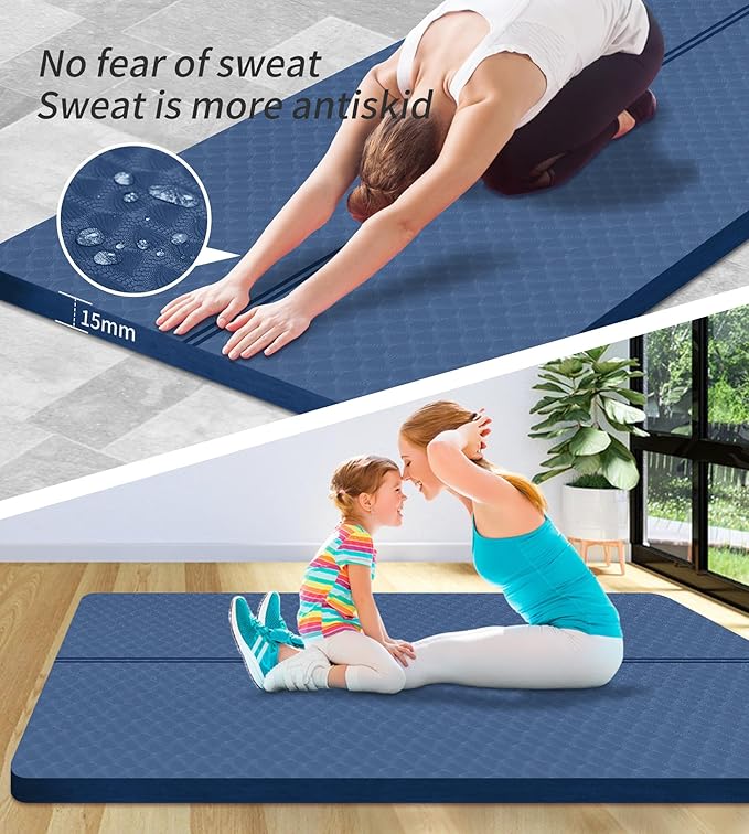 nuveti Large Exercise Mat - 15mm/20mm/30mm Thick Yoga Mat | Workout Mat for Fitness, Yoga, Pilates, Stretching & Floor Exercises for Women & Men with Free Carrying Bag