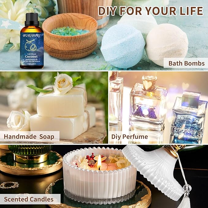 BURIBURI Coconut Essential Oil 100ml Premium Grade Scented Oil Coconut Fragrance Oil Carrier Oil for Diffusers, Massage, Candle Making Soap Making