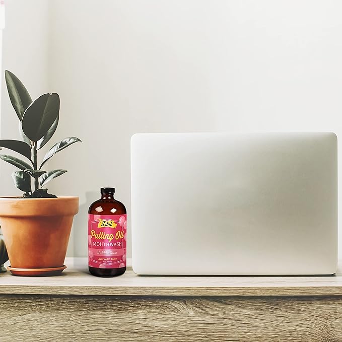 THE DIRT Oil Pulling Mouthwash - Gluten Free - Removes Plaque, Tartar, Bad Breath & Whitens Teeth (Bubblegum, 8 Ounce)