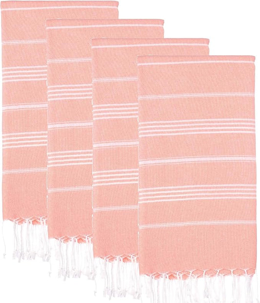 Turkish Beach Towels, Pack of 4 | Oversized, Quick Dry, Sand Free | 100% Cotton, Large 38x71 Towels for Beach, Pool, Travel | Ultra-Soft, Compact, and Absorbent | Salmon