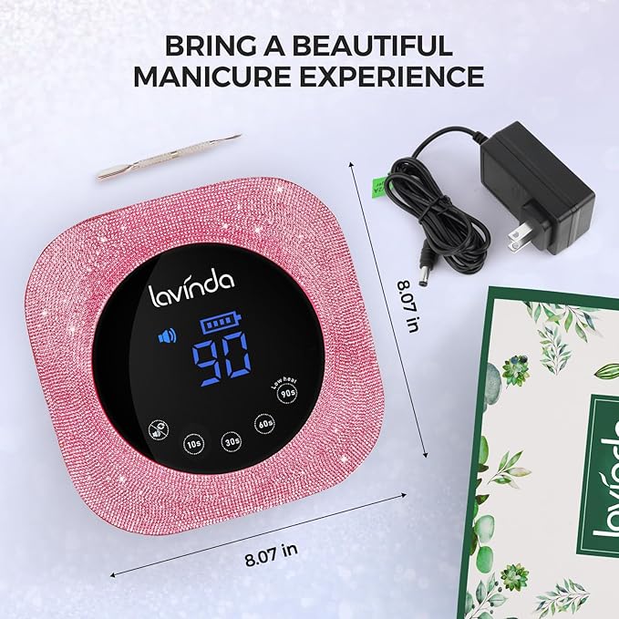 UV Nail Lamp 54W, Cordless Gel UV Led Nail Lamp for Gel Nail Polish, Rechargeable UV Nail Light Nail Dryer with 4 Timer and LCD Display, Professional Fast Curing Lamp Nail Art Tools with Rhinestone