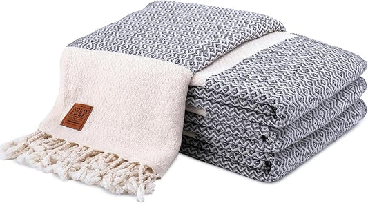 Gold CASE Turkish Beach Towel Set of 4 – 100% Cotton Large Turkish Bath Towels 67 x 38'' – Zeus Extra Large, Quick Dry & Sand Free Towels – Peshtemal for Pool – Grey