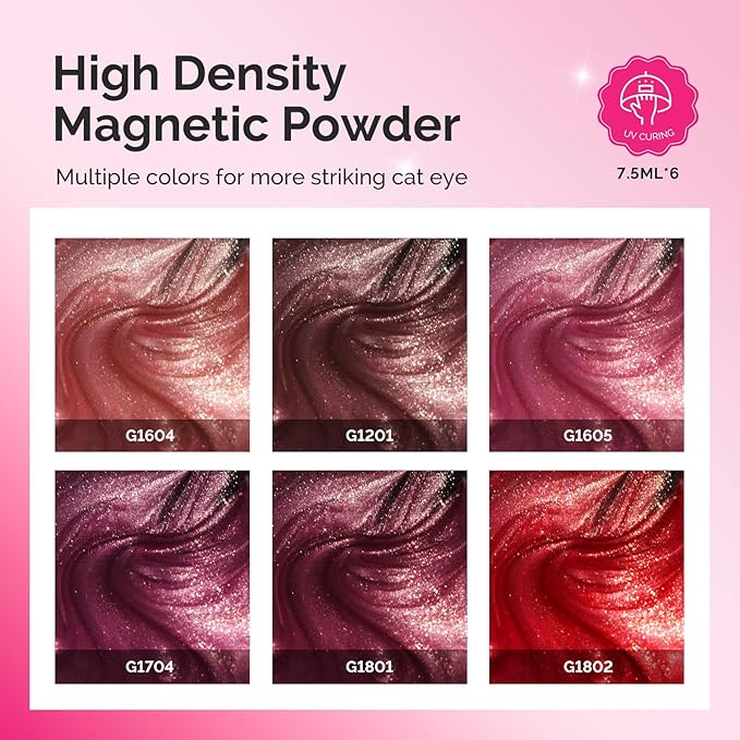 MelodySusie Ruby Gleam Red Cat Eye Set Cat Eye Gel Nail Polish Set 6 Pcs, 0.26 Fl Oz Glitter Holographic Magnetic Nail Polish with Magnet, UV Nail Polish for Nail Art Manicure Salon DIY at Home