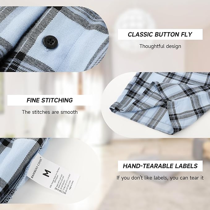 BAMBOO COOL Men's Pajama Bottoms Plaid Pajamas Pants for Men Soft Long Lounge Woven Pj Sleep Pant with Pockets
