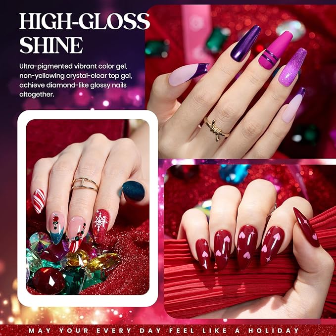 Beetles Winter Gel Polish Set 39Pcs Red Burgundy Blue Green Nude Pink Purple Gel Nail Polish with Base Top Coat for Manicure Lovers DIY at Home UV LED Needed Gift for Women Enchanted Jewelry