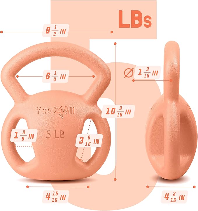 Yes4All Kettlebell, Strength Training Kettlebells for Women, Wide Multi-grip Textured Handle for Home Gym Exercises & Full Body Workout, Single 5–25 lb & Set of 10-15 lb