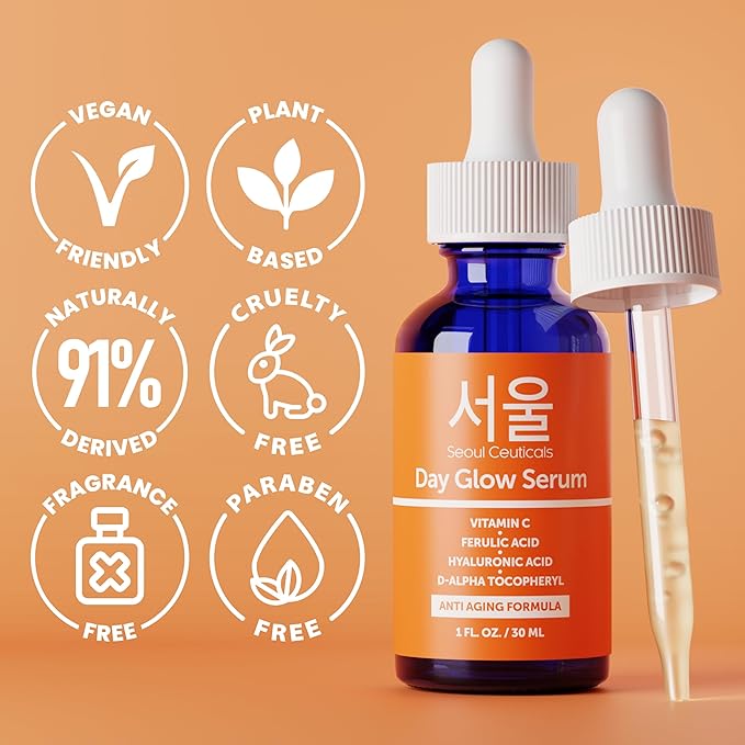 SeoulCeuticals Korean Skin Care 20% Vitamin C Hyaluronic Acid Serum + CE Ferulic Acid - Potent Anti Aging, Anti Wrinkle Korean Beauty Skincare 1oz