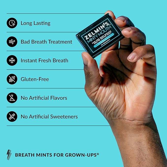 Zelmin's Minty Mouth Breath Freshener - (3 Pack) Long Lasting Bad Breath Treatment for Adults, Instant Freshness Helps with Dry Mouth, Natural Breath Mints for Travel, Alcohol-Free, Keto, Gluten-Free