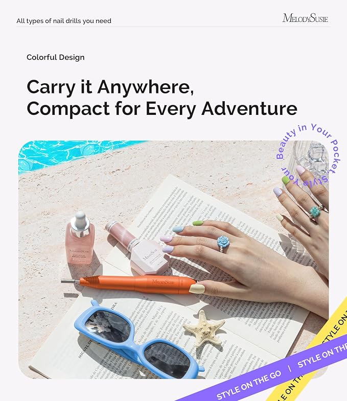 MelodySusie Pen-Shaped Portable USB Nail Drill, PC120I 20000RPM Electric Nail File with Compact Design for All Nail Care, Manicure Polishing, Shaping & Gel Removal at Home for Beginners