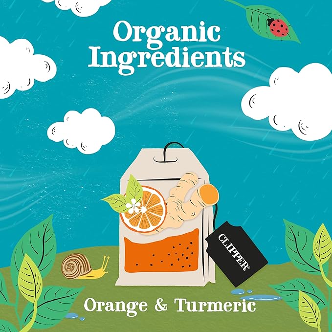 Clipper Tea, Orange & Turmeric, Organic Tea with Licorice Root, Orange Peel and Hibiscus, Plant Based Herbal Tea, Caffeine Free British Tea, 1 Pack, 20 Unbleached Tea Bags