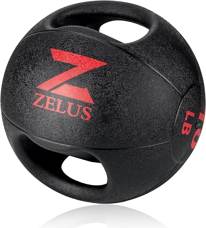 ZELUS Medicine Ball with Dual Grip| 10/20 lbs Exercise Ball |Weight Ball with Handles| Textured Grip Exercise Ball |Strength Training| Core Workouts