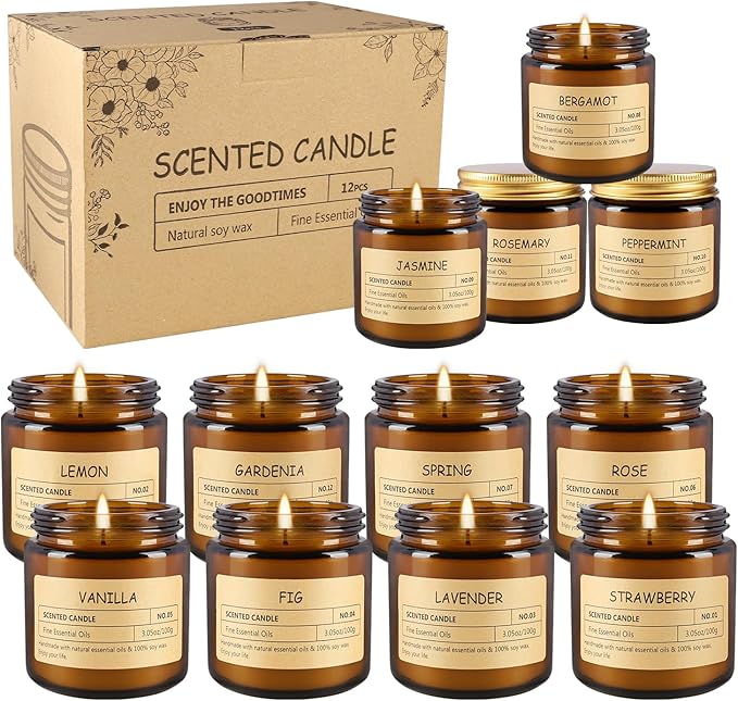 12 Pcs Scented Candles with Added Natural Essential Oils, 3.05oz, Suitable for Various Festivals, Parties, Yoga, and Home Scene.