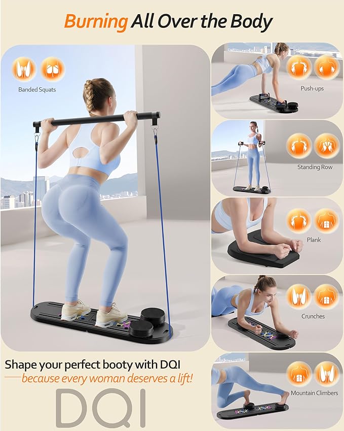 Pilates Board Pilates Reformer Set - Pilates Board for Home Workout, Multifunctional Pilates Board for Core, Glutes, Balance Training, Non-Slip Design with Cushioned Pads, Portable Pilates Board