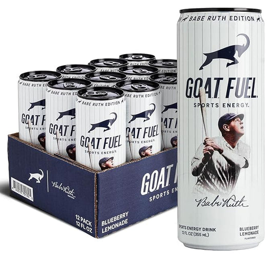G.O.A.T. Fuel Energy Drink, Co-Founded by Jerry Rice, Natural Caffeine, Electrolytes, BCAAs, Cordyceps Mushrooms & Antioxidants, Light Carbonation Pre Workout, 12 Pack, 12 FL Oz, Blueberry Lemonade