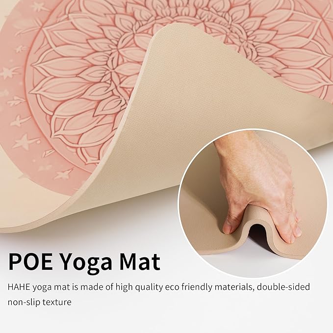 HAHE Yoga Mat Thick (8MM,1/3"), Eco-Friendly POE Non Slip Yoga Mat, High Rebound & Shock Absorption, Anti-Tear & Sweat-Resistant for Yoga, Fitness, Home, Workouts, Large Pilates Mats 72"x24" with Carrying Strap