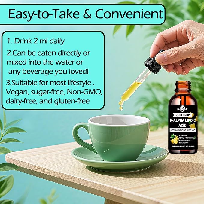 R Alpha Lipoic Acid 600mg Liquid Drops, Pure R-Lipoic Acid Nutritional Supplement for Antioxidant, Cellular Metabolism Energy & Nerve Health*, Enhanced Active R-ALA with 6X Absorption Than Capsules