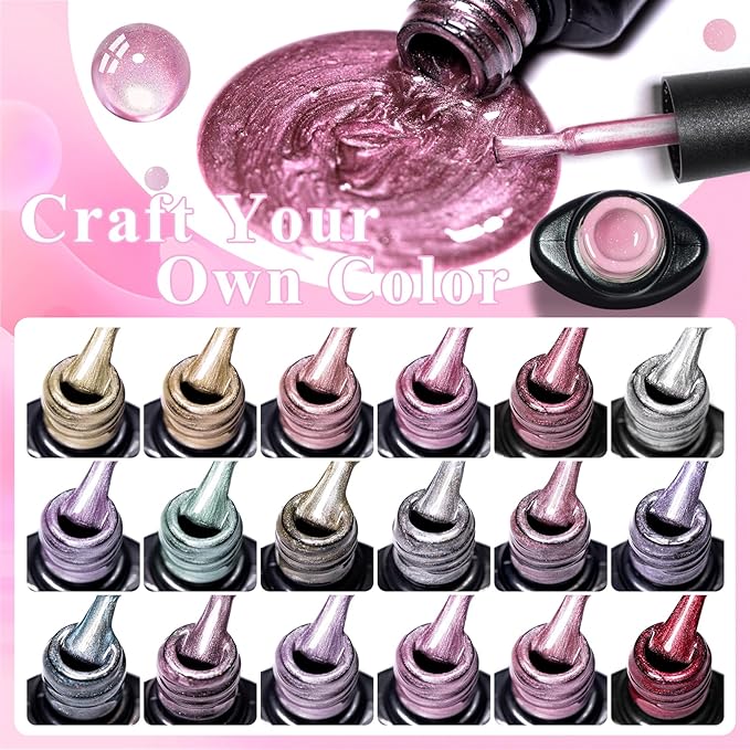 MTSSII 18PCS Cat Eye Gel Nail Polish Set with Magnet, Sea Spirit Magic Cateye Gel Polish Pink Green Blue Yellow Glitter Shinny Magnetic Nail Polish Soak Off LED Manicure Nail Art