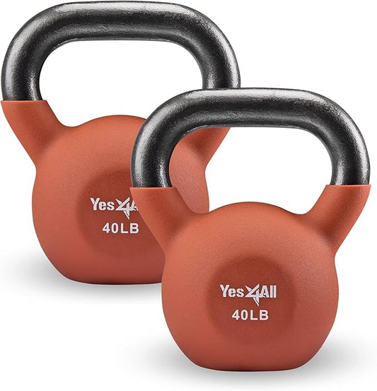 Yes4All Kettlebell, 5-65 LB Neoprene Coated Cast Iron Kettlebells, Wide Grip Handle & Flat Bottom for Swings, Squats, Deadlifts, Push Ups & Full Body Training at Home Gym - Single & Set