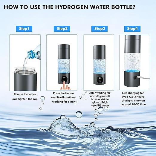 Hydrogen Water Bottle,Up to 6000 PPB Hydrogen Water Bottle Generator,Advanced SPE/PEM Technology,8oz Rechargeable Portable Generator with LED Display