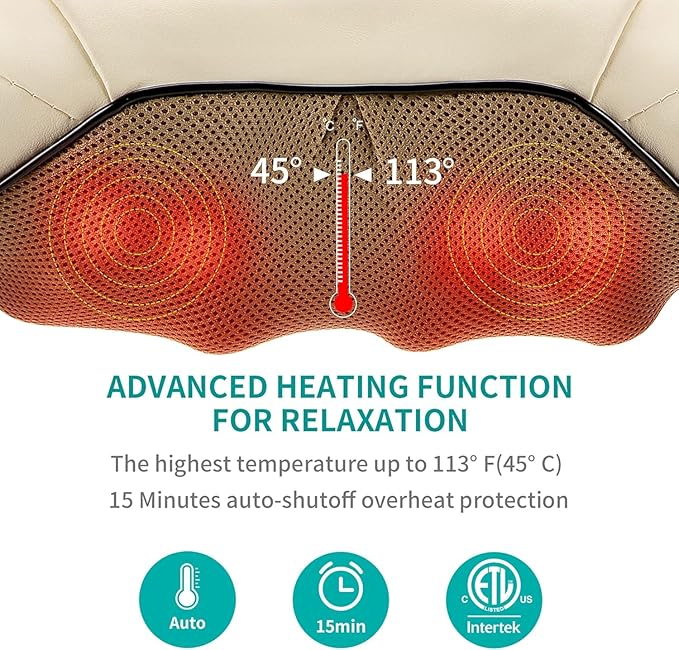Nekteck Neck and Back Massager for Pain Relief Deep Tissue, Shiatsu Shoulder Massage Tool, Plug-in Use Only (Renew)