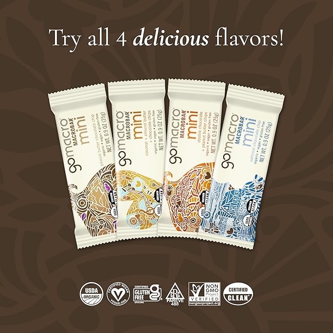 GoMacro MacroBar Mini Organic Vegan Snack Bars - Coconut + Almond Butter + Chocolate Chips (0.90 Ounce, 24 Count)