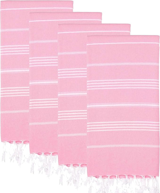 Turkish Beach Towels, Pack of 4 | Oversized, Quick Dry, Sand Free | 100% Cotton, Large 38x71 Towels for Beach, Pool, Travel | Ultra-Soft, Compact, and Absorbent | Pink