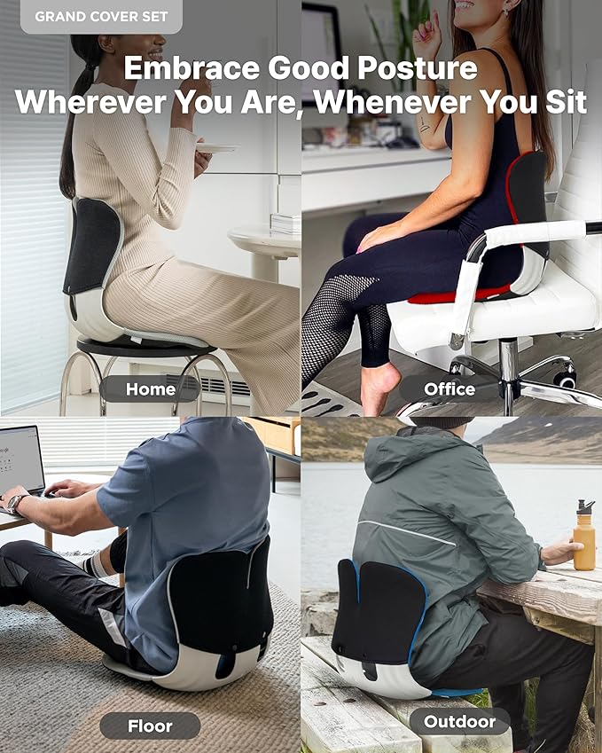 curble Grand(Extra Wide&Sturdy) Cover Set – Ergonomic Back Support Chair & Detachable Cover, Lumbar Support for Posture Corrector and Low Back Pain Relief, Perfect for Home Office Desk Chair(Set Red)