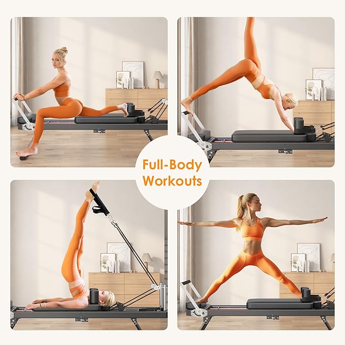 DlandHome Pilates Reformer, Foldable Pilates Reformer Machine with Springs & Resistance, Suitable for Advanced and Beginners Users Adjustable Pilates Equipment for Full-Body Home Workout Up to 330 lbs