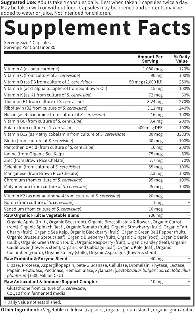 Garden of Life Multivitamin for Women 50 & Over, Vitamin Code Women 50 & Wiser Multi - 120 Capsules, Vitamins for 50 Plus with B Vitamins, Vitamins A, C, D3, E & K, CoQ10, Probiotics & Enzymes