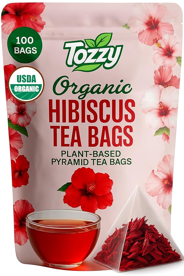 Tozzy Organic Hibiscus Tea – 100 Count, Plant-Based Pyramid Tea Bags