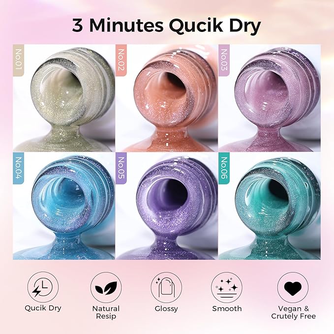 5-in-1 Cat Eye Gel Polish Kit, 6PCS-7.5ml No Base/Top Coat Needed, All-in-One Formula, Beginner-Friendly Magnetic Nail Art Set with Magnet Sticks, Fast Curing for Home DIY Manicure