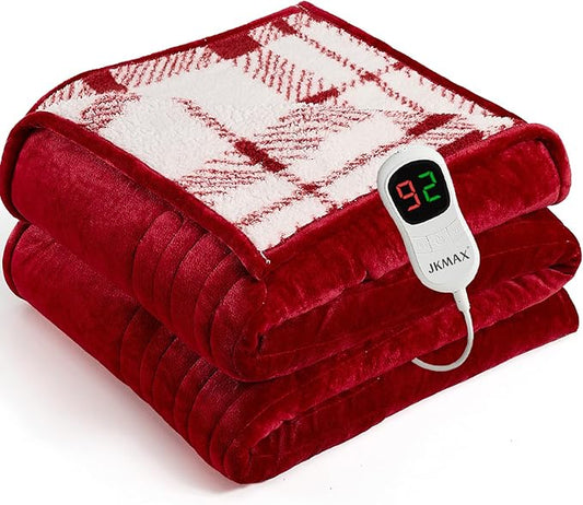 Heated Electric Blanket Full Size - 72"x84" Flannel Heating Blanket with 10 Heating Levels & 5 Time Settings Over-Heat Protection, Winter Warmer for Adults with ETL Certification（Red）