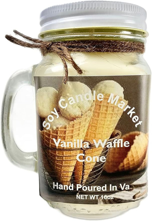 Soy Scented Candles | Handmade & Highly Aromatic Candles Burns Upto 85 Hours in Glass Jar - Perfect for Home Decor, Wedding, Birthday, Dinner (Vanilla Waffle Cone, 12 oz)