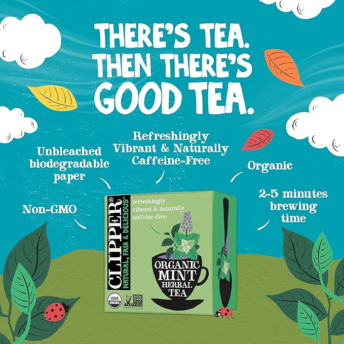 Clipper Tea Mint Herbal Teabags – Caffeine Free, USDA Organic, Great Hot or Iced – Refreshing, Natural, Fair & Delicious – 50 Tea Bags