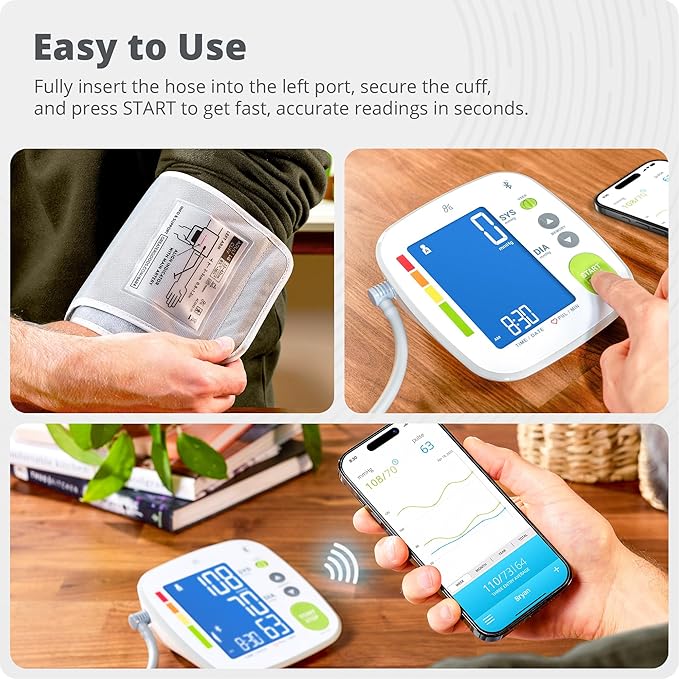 Greater Goods Bluetooth Blood Pressure Monitor, Upper Arm BP Machine with Adjustable 8.7”-16.5” Cuff, iOS and Android App Compatibility, Portable with Carrying Case