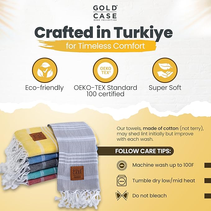 GOLD CASE HOME COLLECTION Lycia Original Turkish Hand Towels by - Set of 6-20x40'' 100% Cotton Decorative Bathroom & Kitchen Towels for Hand,Face,Hair,SPA,Farmhouse,Gym,Tea and Dishcloth, Multicolor-1