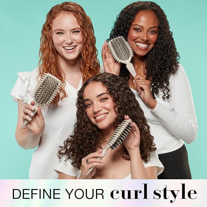 CONAIR Curl Define Pro Hairbrush - curly hair brush products - dual-vented designed to smooth, separate, and define curls - unique tapered handle for sectioning - Ivory
