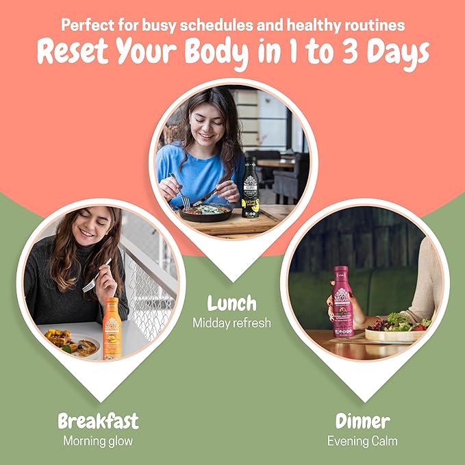 Karviva Organic Juice Cleanse & Skin Glowing Pack – Detox & Collagen Boost, Low-Sugar, High Fiber, Antioxidants & Vitamins – Ancient Remedies For Weight Control & Sugar Detox, 1–3 Day Use (6 BPA-Free Bottles, 12 oz each)