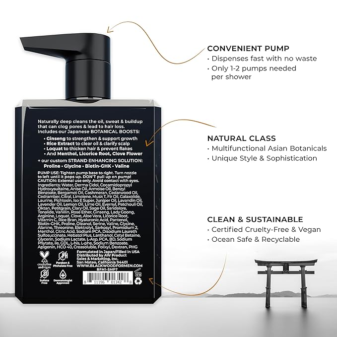 BLACKWOOD FOR MEN Active Man Daily Shampoo - Thickening & Clarifying Shampoo for Normal to Oily Hair or Scalp - Fights Hair Loss - Natural Vegan Formula - Sulfate Free with Ginseng & Aloe Vera (7oz)