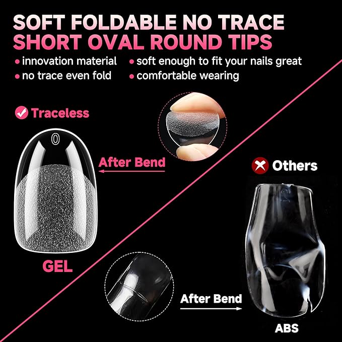 UNA GELLA Oval Round Nail Tips Pre-shaped Half Matte 120pcs Short Oval Round Soft Gel Nail Tips Full Cover Clear Acrylic Fake Nails for Press on Nail Extensions Home DIY Salon 12 Sizes