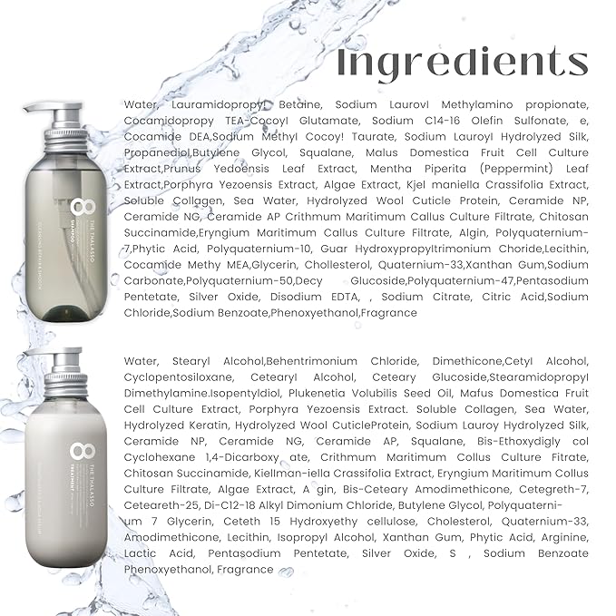8 THE THALASSO Natural Shampoo & Conditioner Set for Women, Detangling & Itchy Scalp Shampoo for Men by Tea Tree, Peppermint, Ceramide & Collagen in Japan, Sulfate Free 32.16 Fl Oz OILY HAIR
