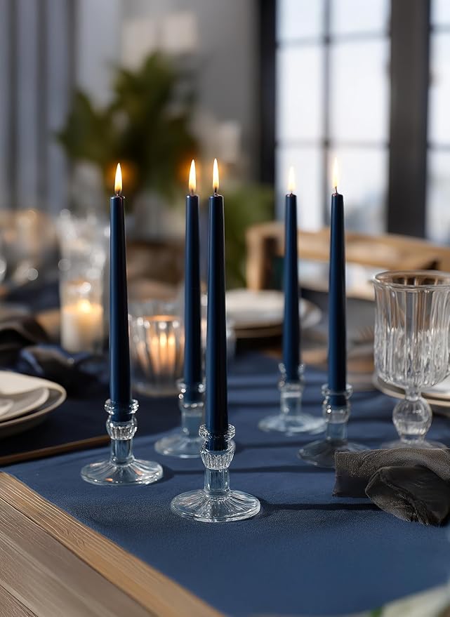 6 PK 10" Classic Taper Candles, Navy Blue, 7-8 Hours Long Burning, Unscented Tall Candlesticks