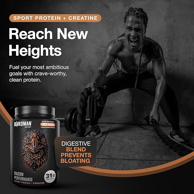 Falcon Performance Vegan Protein Powder, 31g Protein, 5g Creatine, 5g BCAA, Probiotics, Electrolytes, Pre Workout, Low Carb, Sugar Free & Dairy Free, Plant Based Chocolate Protein -19 servings