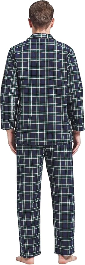 GLOBAL Men's Pajamas Sets 100% Cotton Flannel Sleepwear Long-Sleeve top & Bottom