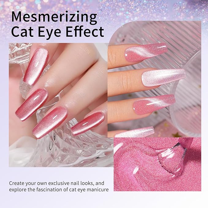 10ml Gel Cat Eye Nail Polish Kit - 18Pcs Cat Eye Magnetic Nail Polish With Magnetic Iron Rod Double Ended Nail Tool, Long-Lasting and Non-Fading Creating Fashionable Manicures