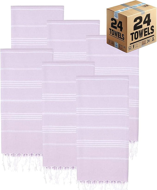Turkish Beach Towels, Bulk Case of 24 | Oversized, Quick Dry, Sand Free | 100% Cotton, Large 38x71 Towels for Beach, Pool, Travel | Ultra-Soft, Compact, Absorbent | Lilac