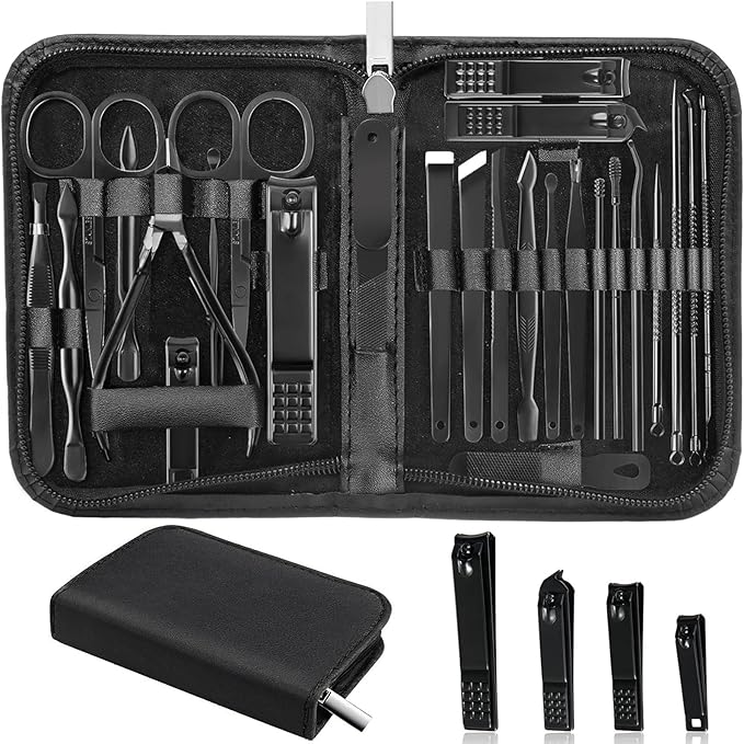 Manicure Set Professional Nail Clipper Kit-26 Pieces Stainless Steel Manicure Kit,Nail Care Tools with Luxurious Travel Case Nail Grooming Kit Present for Men Husband Boyfriend Parent